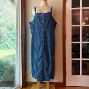 VTG 90s Hunters Run Denim Dress 100% Cotton Button Front Straps Tie Back Size 3X